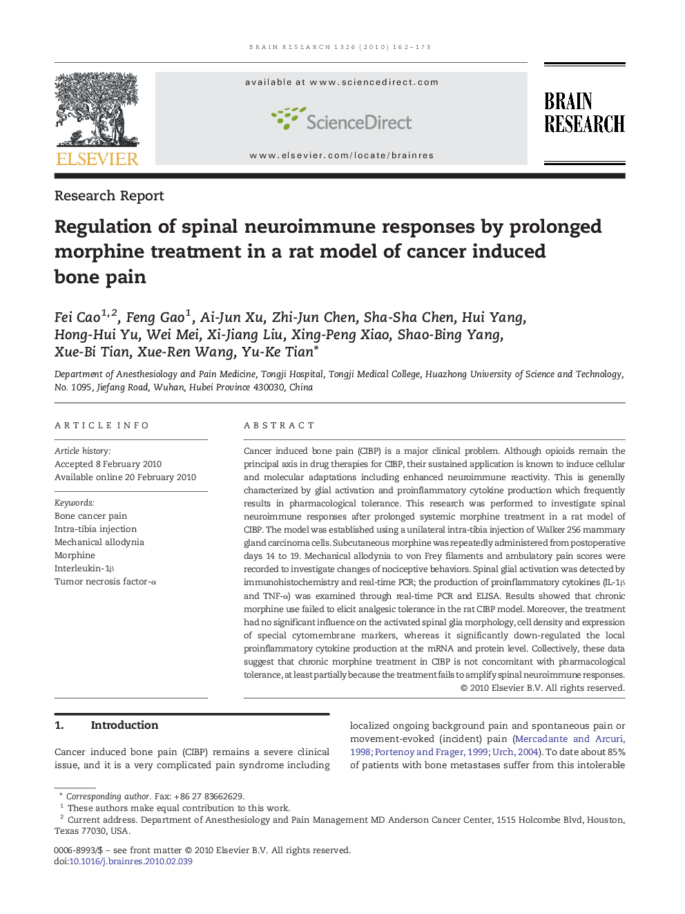 Regulation of spinal neuroimmune responses by prolonged morphine treatment in a rat model of cancer induced bone pain