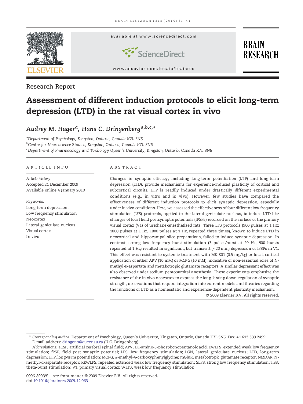 Assessment of different induction protocols to elicit long-term depression (LTD) in the rat visual cortex in vivo