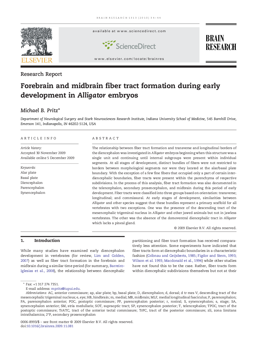 Forebrain and midbrain fiber tract formation during early development in Alligator embryos