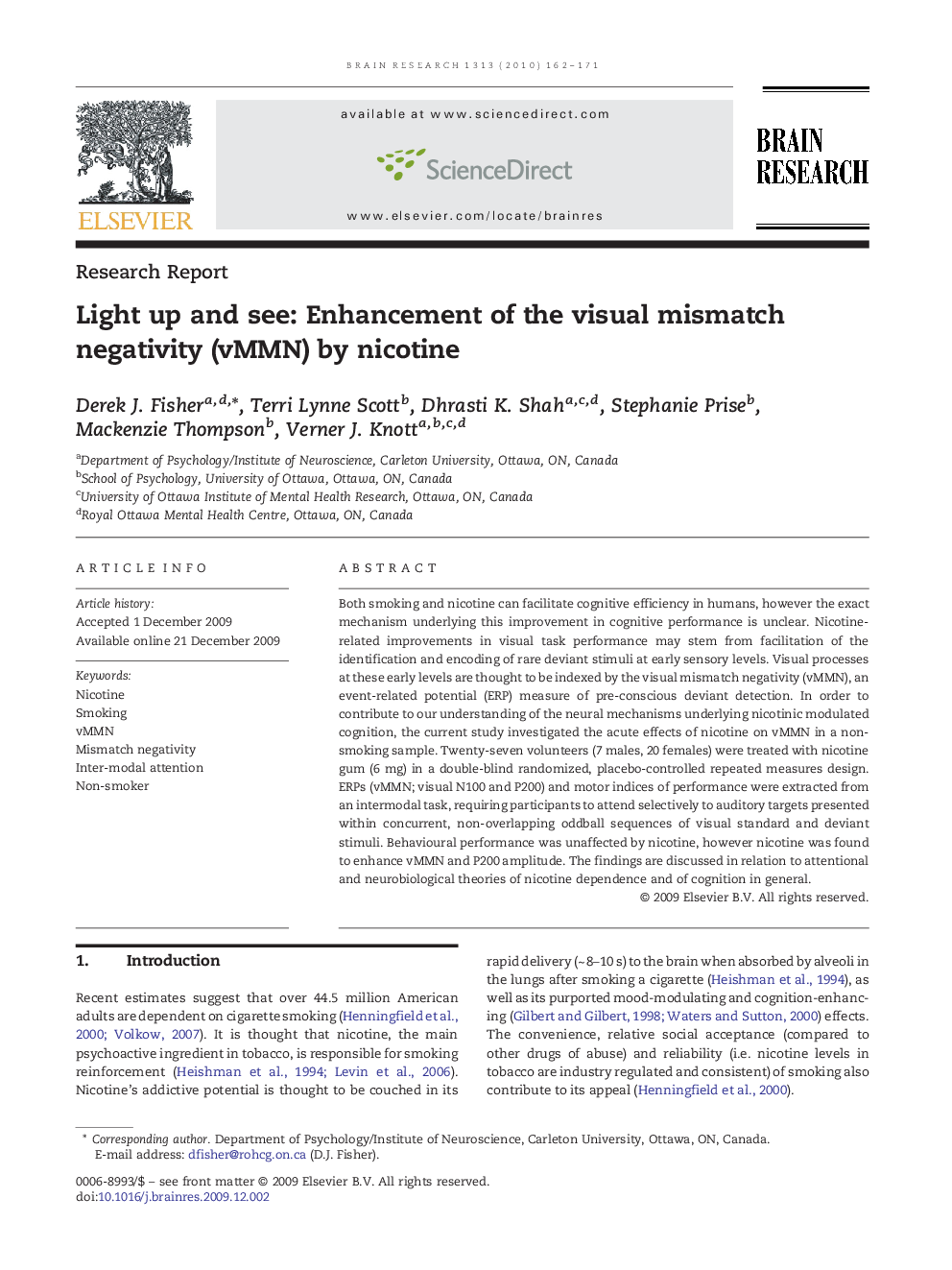 Light up and see: Enhancement of the visual mismatch negativity (vMMN) by nicotine