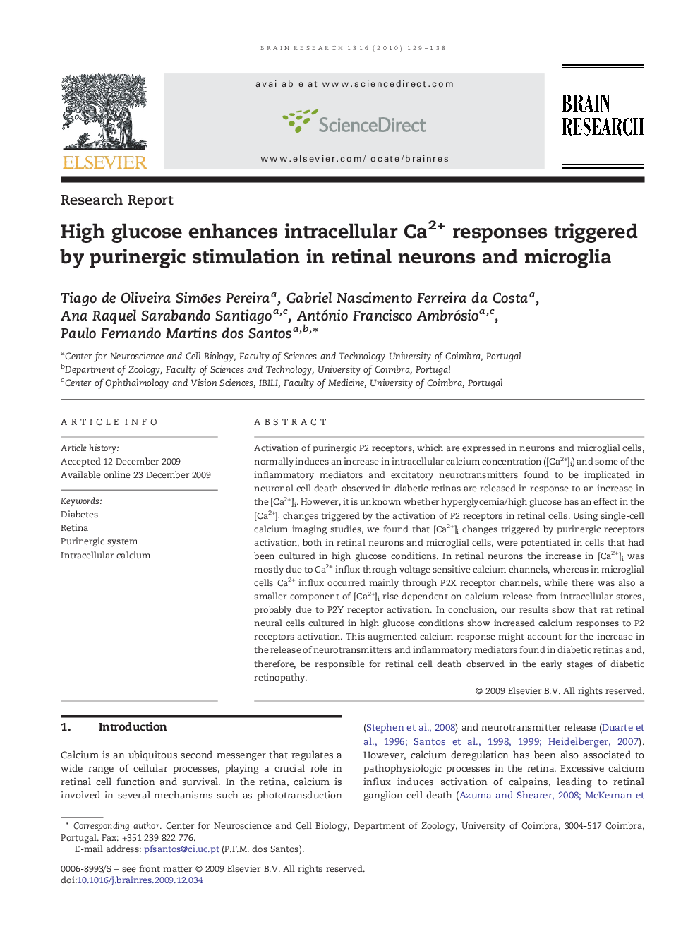 High glucose enhances intracellular Ca2+ responses triggered by purinergic stimulation in retinal neurons and microglia