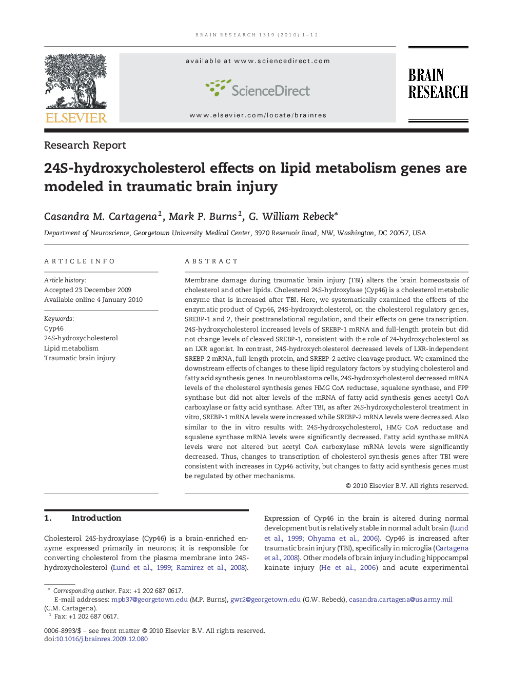 24S-hydroxycholesterol effects on lipid metabolism genes are modeled in traumatic brain injury