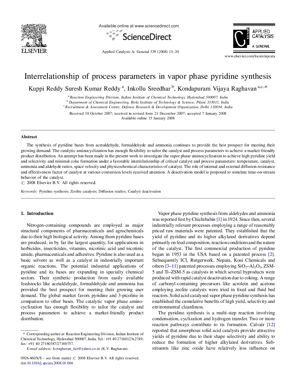 Interrelationship of process parameters in vapor phase pyridine synthesis