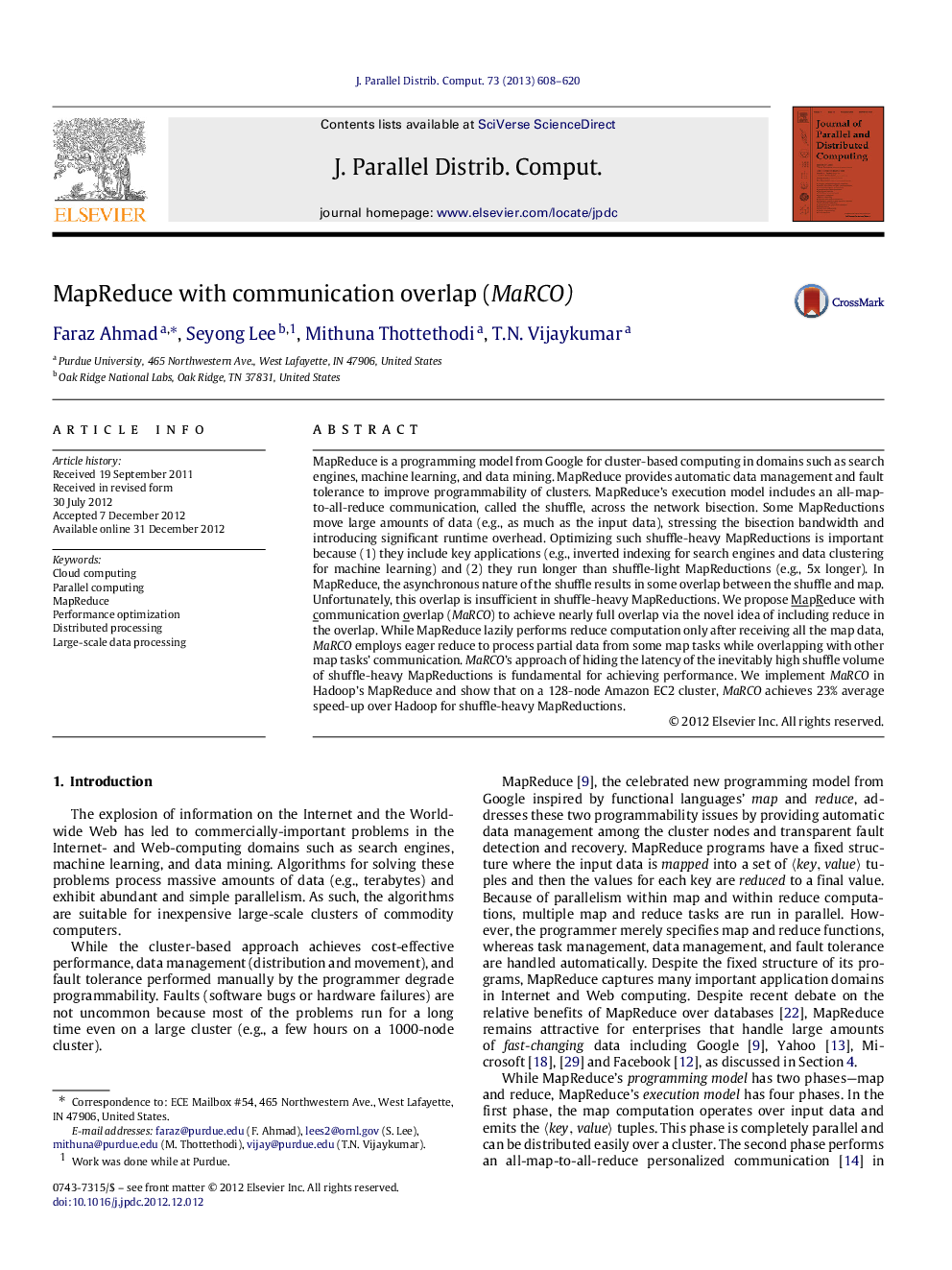 MapReduce with communication overlap (MaRCO)