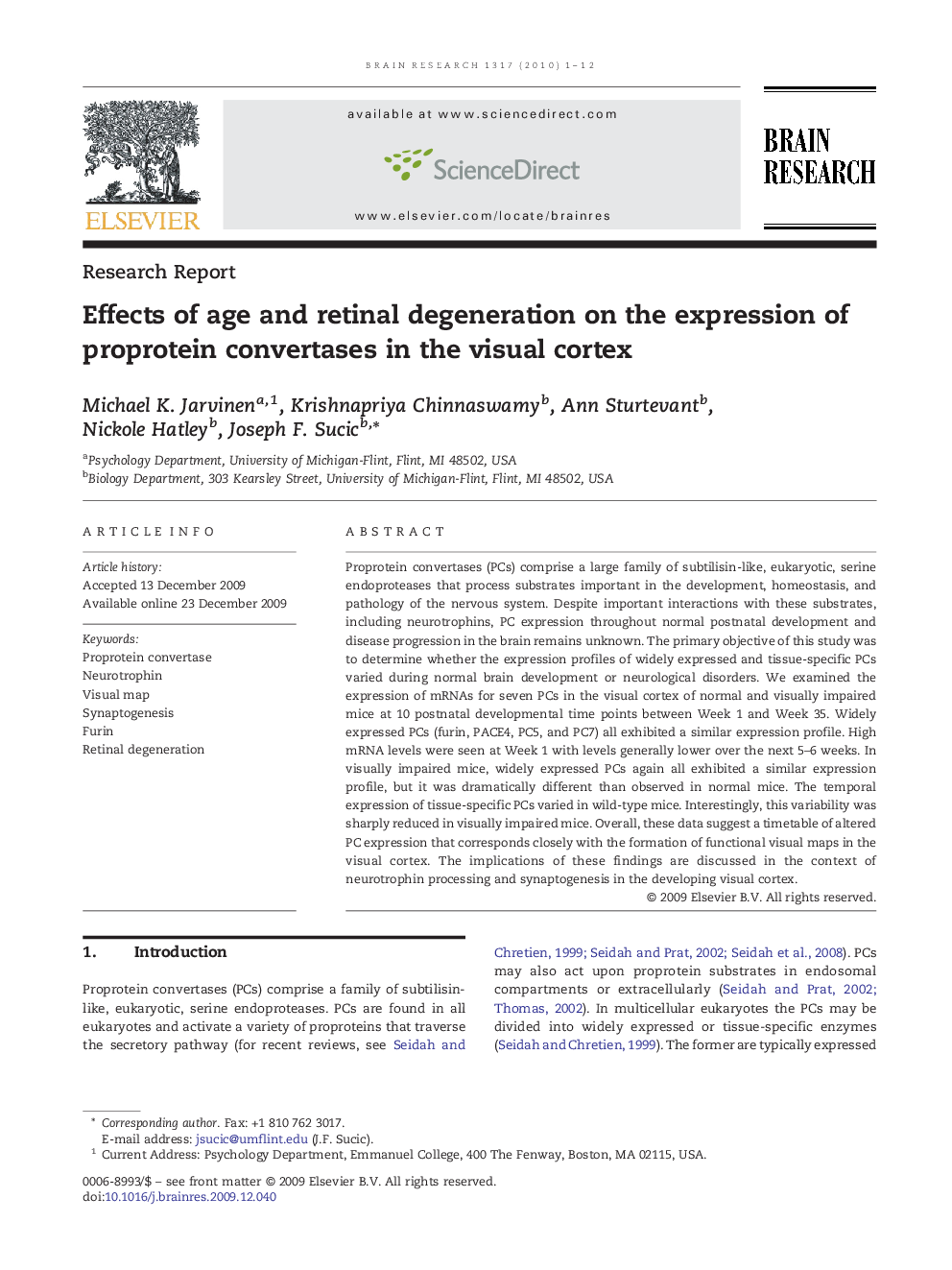 Effects of age and retinal degeneration on the expression of proprotein convertases in the visual cortex