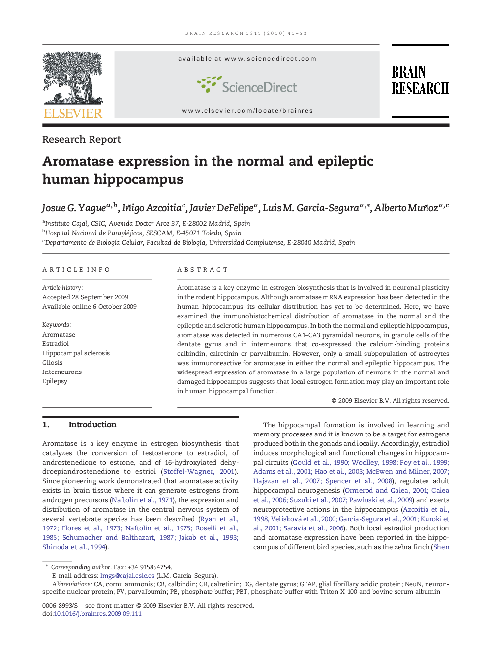 Aromatase expression in the normal and epileptic human hippocampus