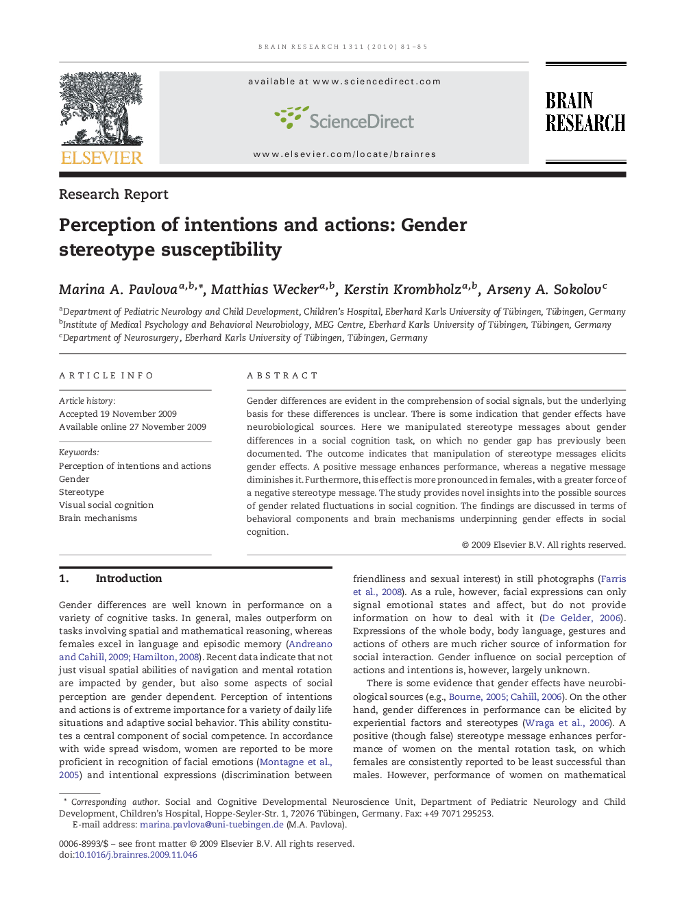 Perception of intentions and actions: Gender stereotype susceptibility