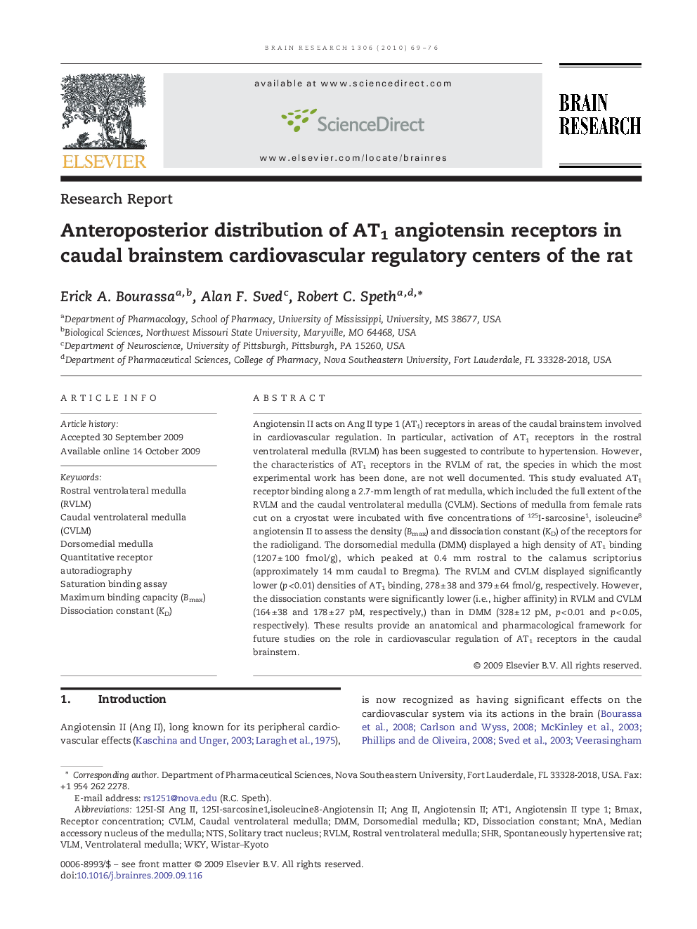 Anteroposterior distribution of AT1 angiotensin receptors in caudal brainstem cardiovascular regulatory centers of the rat