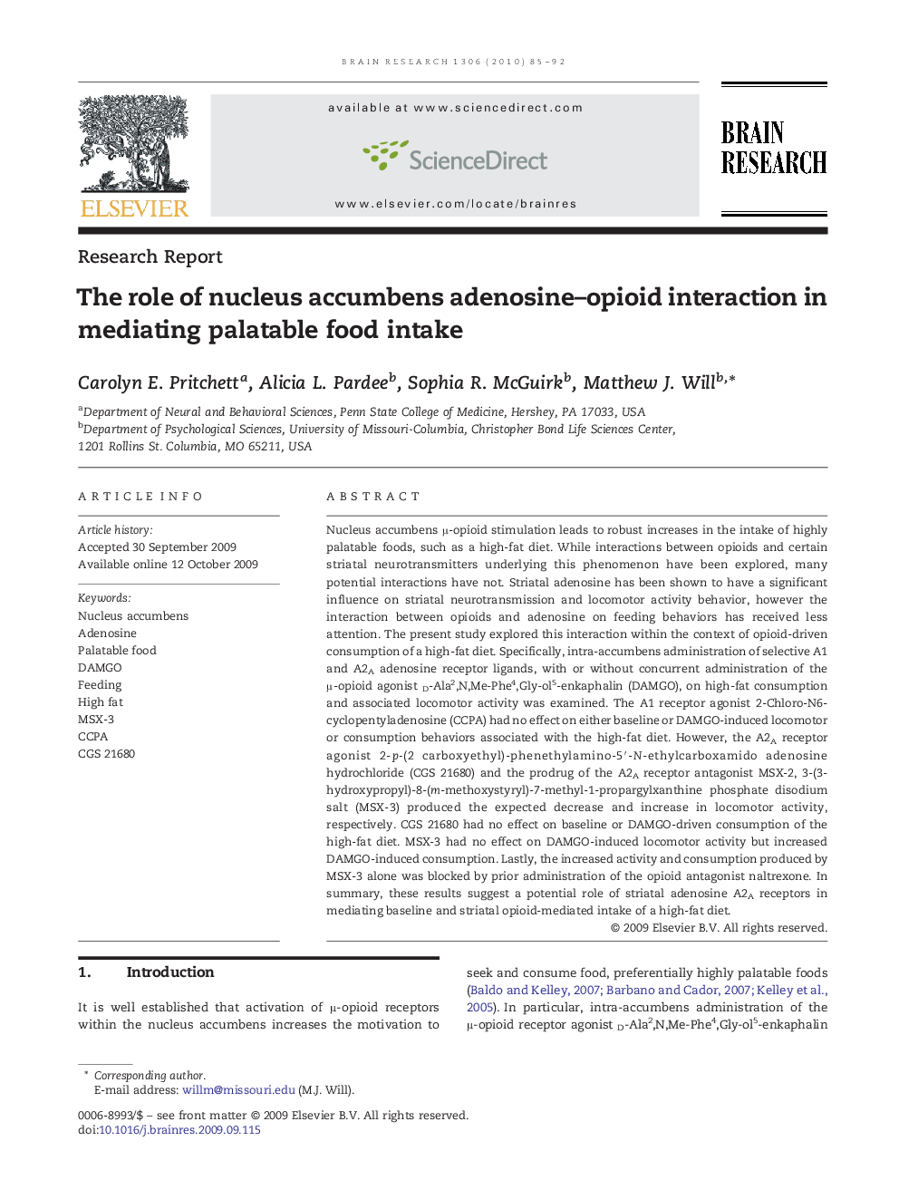 The role of nucleus accumbens adenosine–opioid interaction in mediating palatable food intake