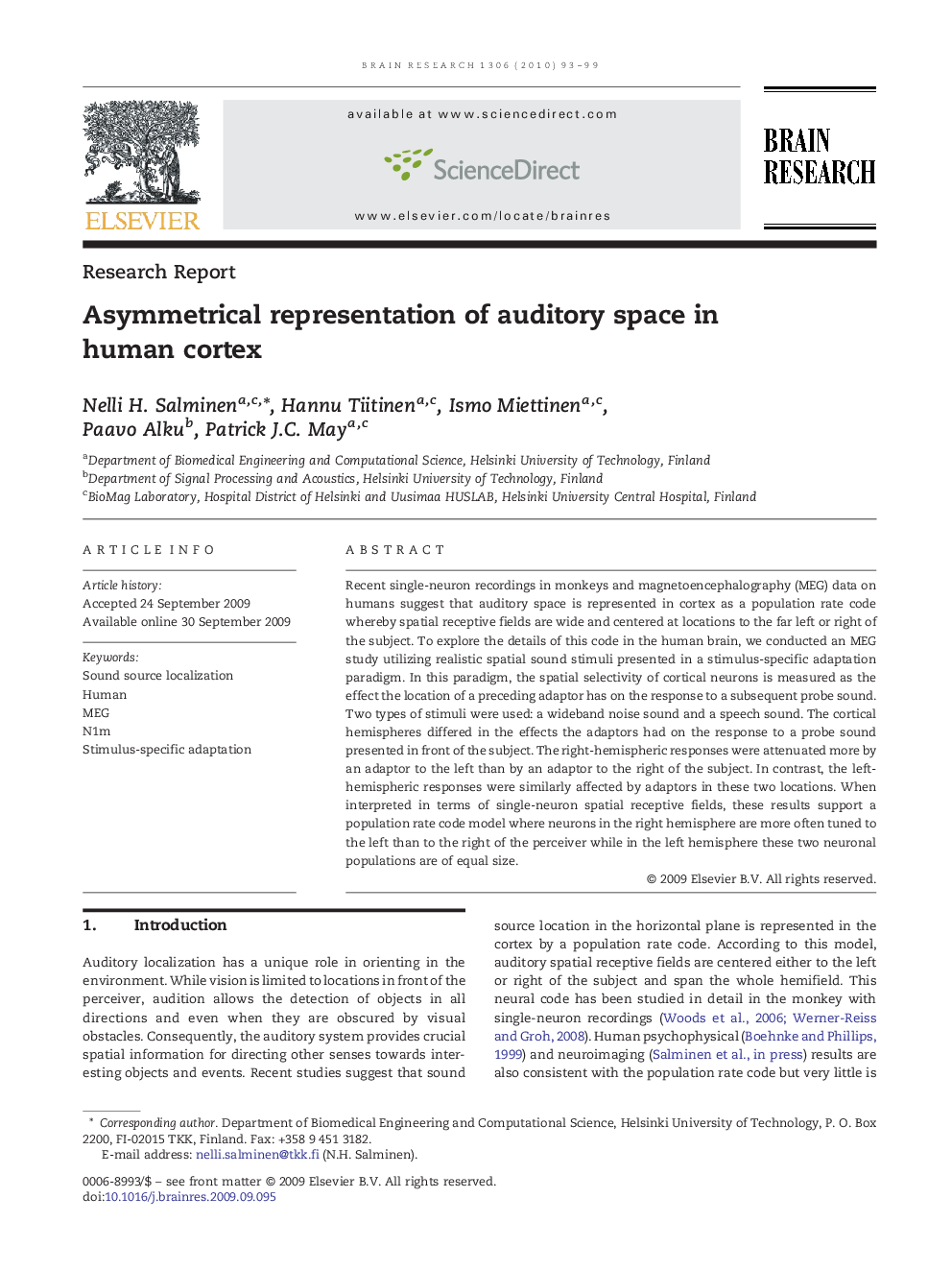 Asymmetrical representation of auditory space in human cortex