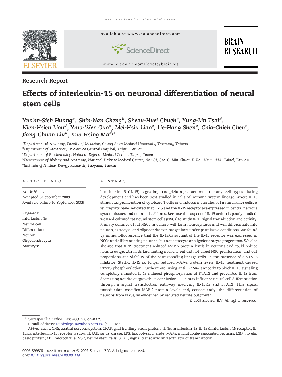 Effects of interleukin-15 on neuronal differentiation of neural stem cells