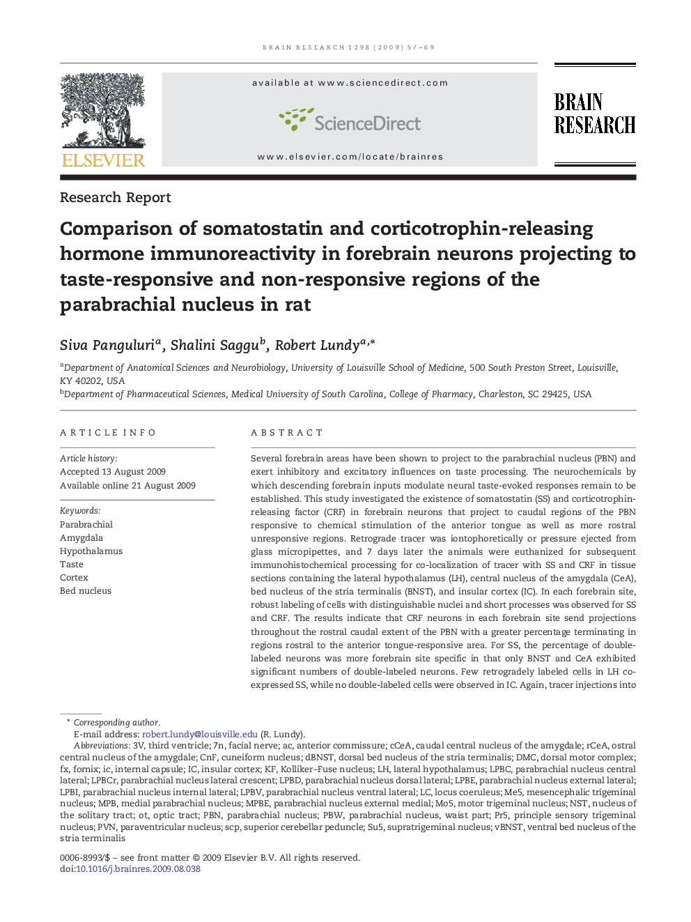 Comparison of somatostatin and corticotrophin-releasing hormone immunoreactivity in forebrain neurons projecting to taste-responsive and non-responsive regions of the parabrachial nucleus in rat