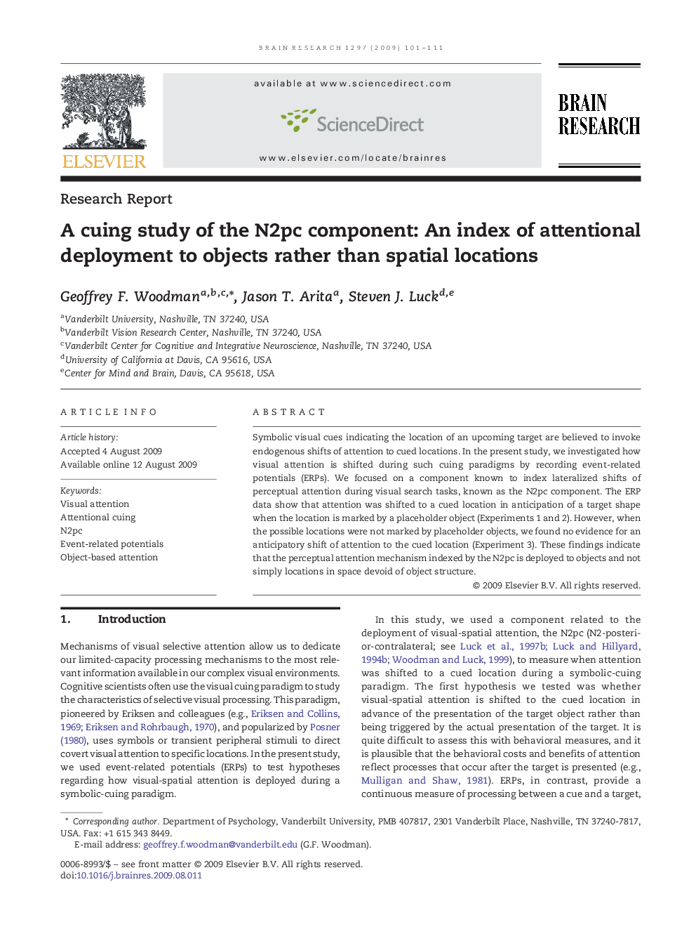 A cuing study of the N2pc component: An index of attentional deployment to objects rather than spatial locations