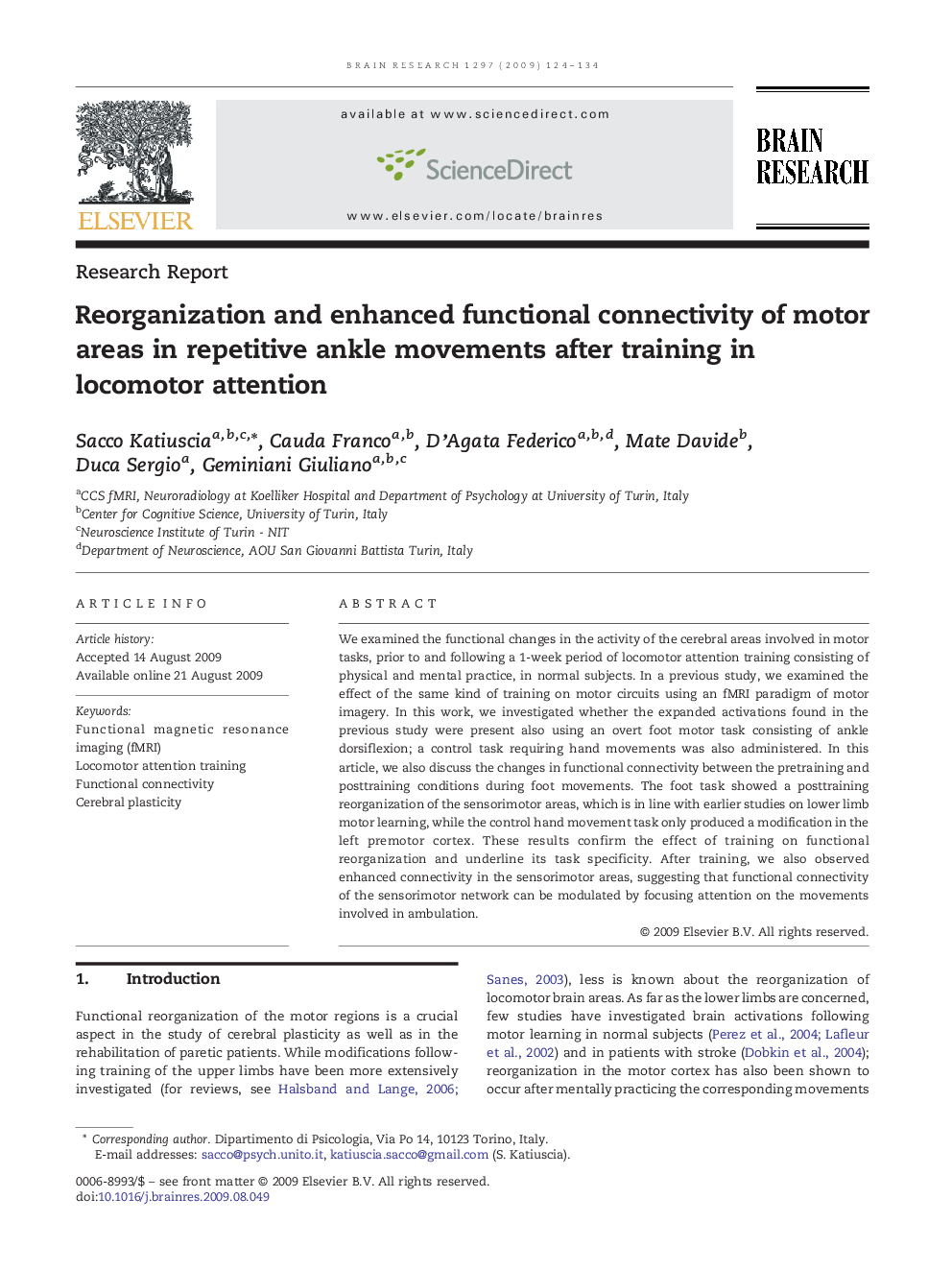 Reorganization and enhanced functional connectivity of motor areas in repetitive ankle movements after training in locomotor attention