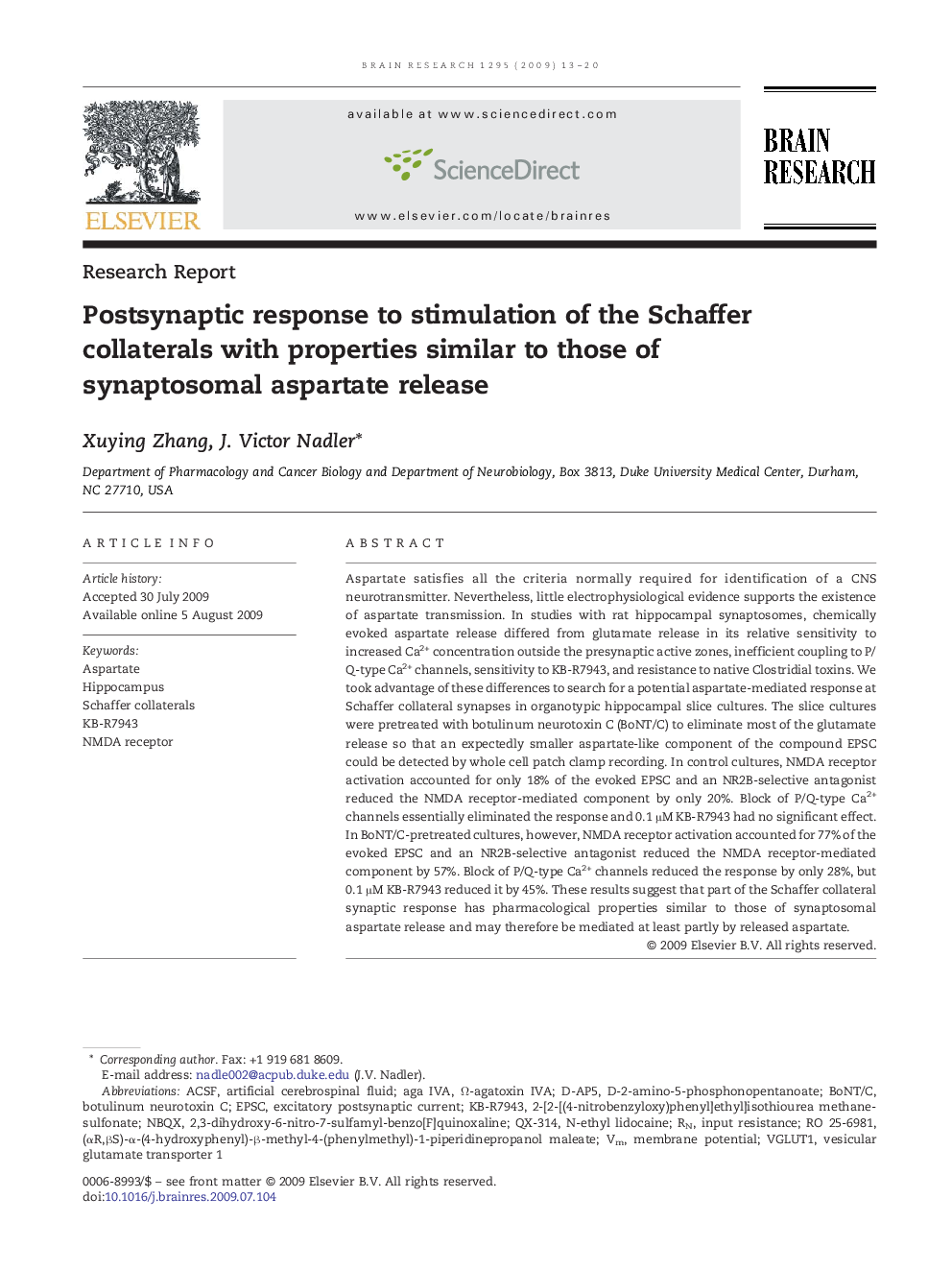 Postsynaptic response to stimulation of the Schaffer collaterals with properties similar to those of synaptosomal aspartate release