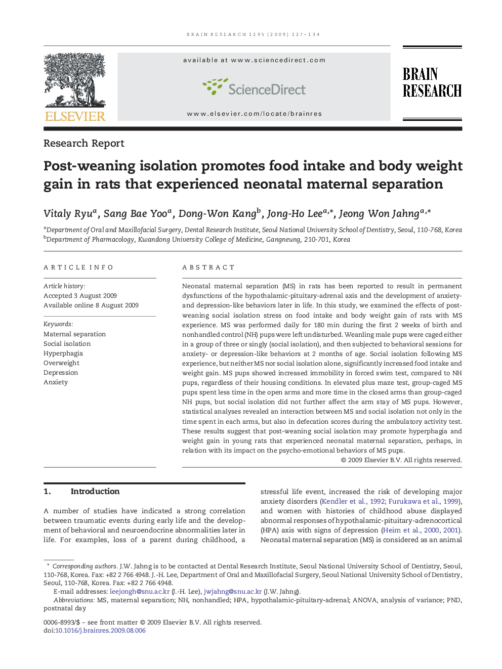 Post-weaning isolation promotes food intake and body weight gain in rats that experienced neonatal maternal separation