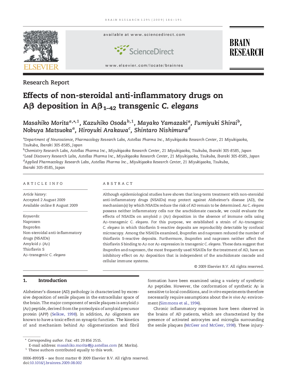 Effects of non-steroidal anti-inflammatory drugs on Aβ deposition in Aβ1–42 transgenic C. elegans