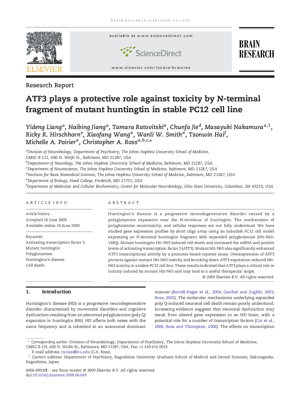 ATF3 plays a protective role against toxicity by N-terminal fragment of mutant huntingtin in stable PC12 cell line