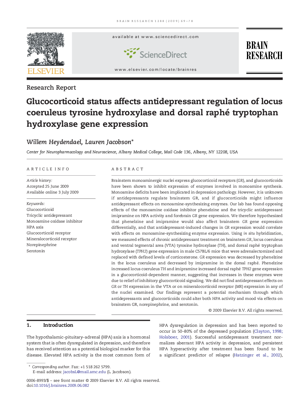 Glucocorticoid status affects antidepressant regulation of locus coeruleus tyrosine hydroxylase and dorsal raphé tryptophan hydroxylase gene expression