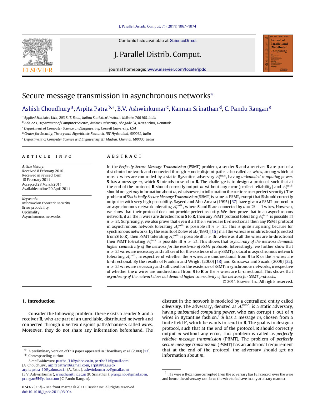 Secure message transmission in asynchronous networks 