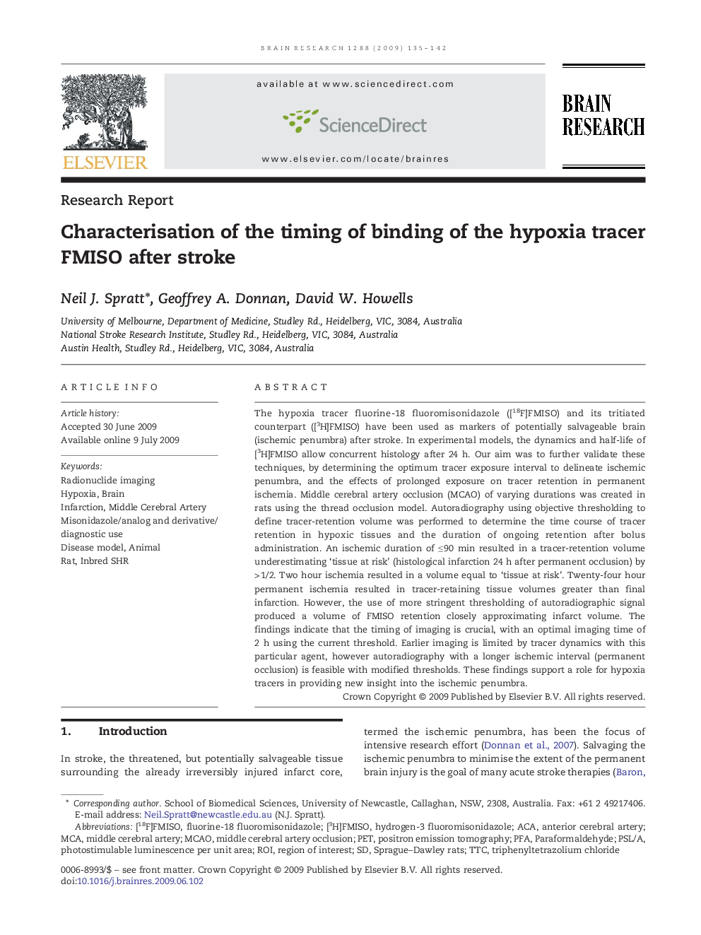 Characterisation of the timing of binding of the hypoxia tracer FMISO after stroke