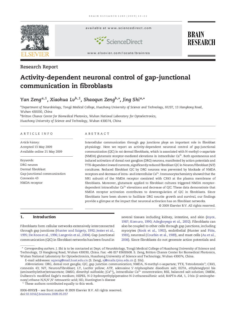 Activity-dependent neuronal control of gap-junctional communication in fibroblasts