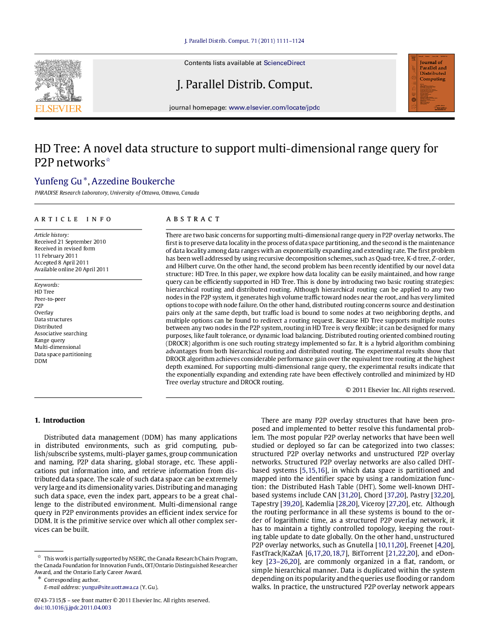 HD Tree: A novel data structure to support multi-dimensional range query for P2P networks 