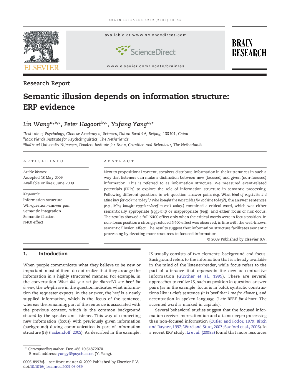 Semantic illusion depends on information structure: ERP evidence