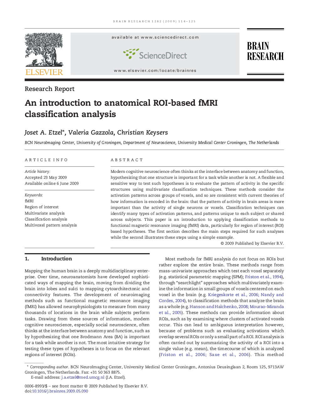 An introduction to anatomical ROI-based fMRI classification analysis