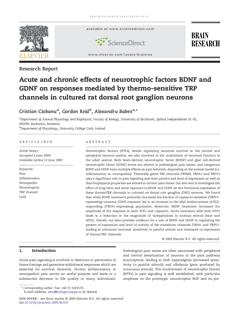 Acute and chronic effects of neurotrophic factors BDNF and GDNF on responses mediated by thermo-sensitive TRP channels in cultured rat dorsal root ganglion neurons