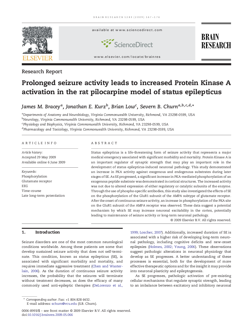 Prolonged seizure activity leads to increased Protein Kinase A activation in the rat pilocarpine model of status epilepticus