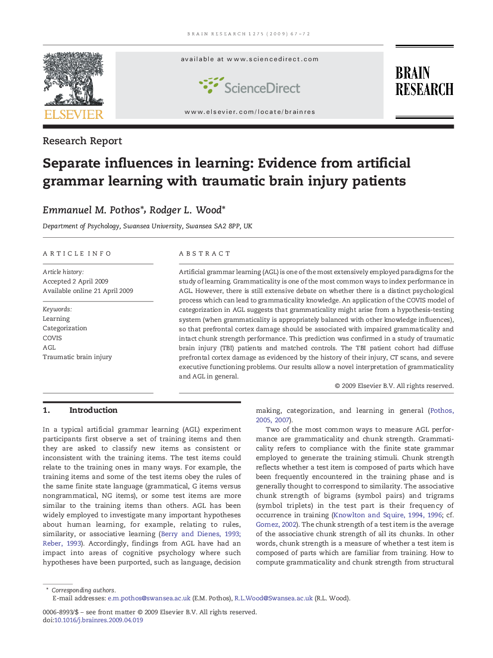 Separate influences in learning: Evidence from artificial grammar learning with traumatic brain injury patients