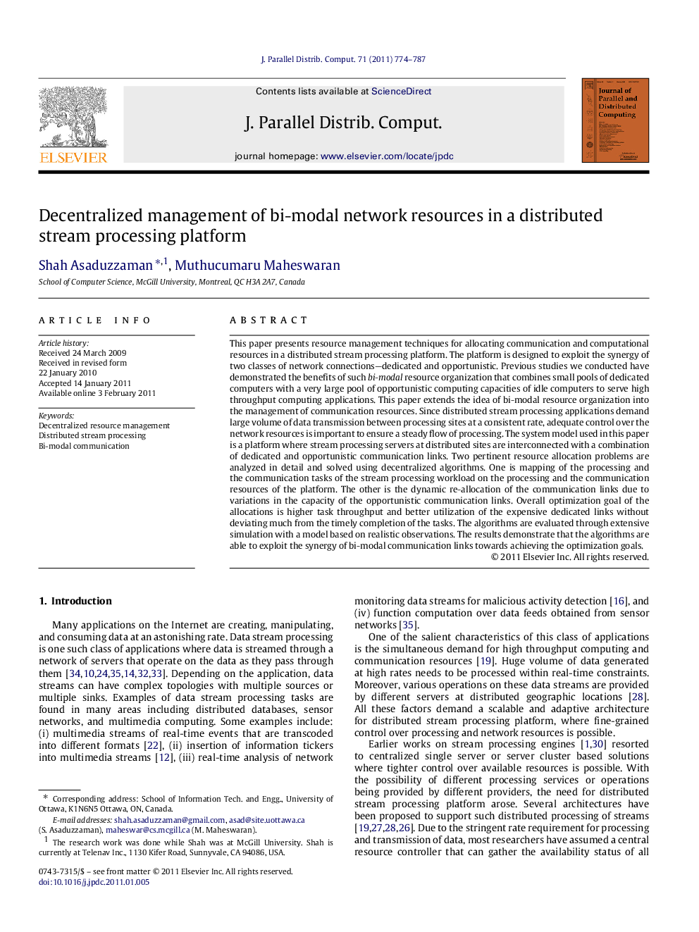 Decentralized management of bi-modal network resources in a distributed stream processing platform