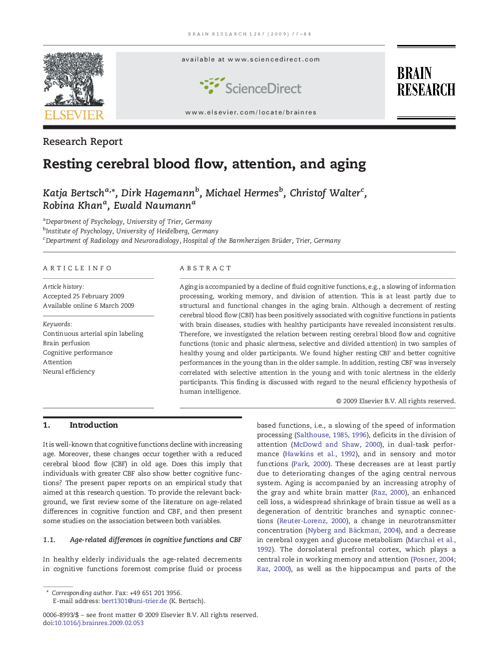 Resting cerebral blood flow, attention, and aging