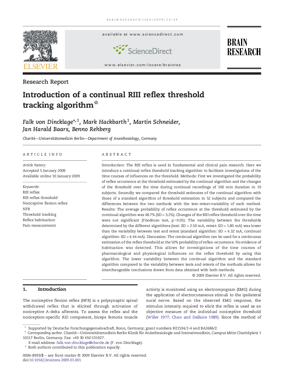 Introduction of a continual RIII reflex threshold tracking algorithm 