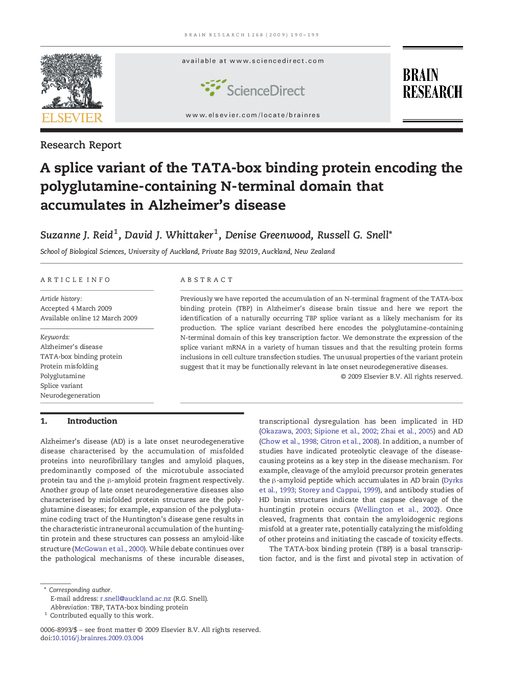 A splice variant of the TATA-box binding protein encoding the polyglutamine-containing N-terminal domain that accumulates in Alzheimer's disease