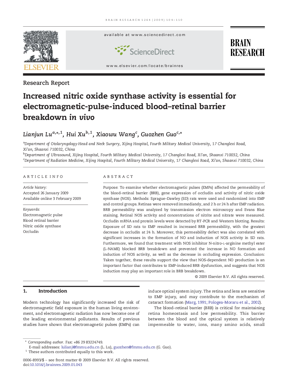 Increased nitric oxide synthase activity is essential for electromagnetic-pulse-induced blood-retinal barrier breakdown in vivo