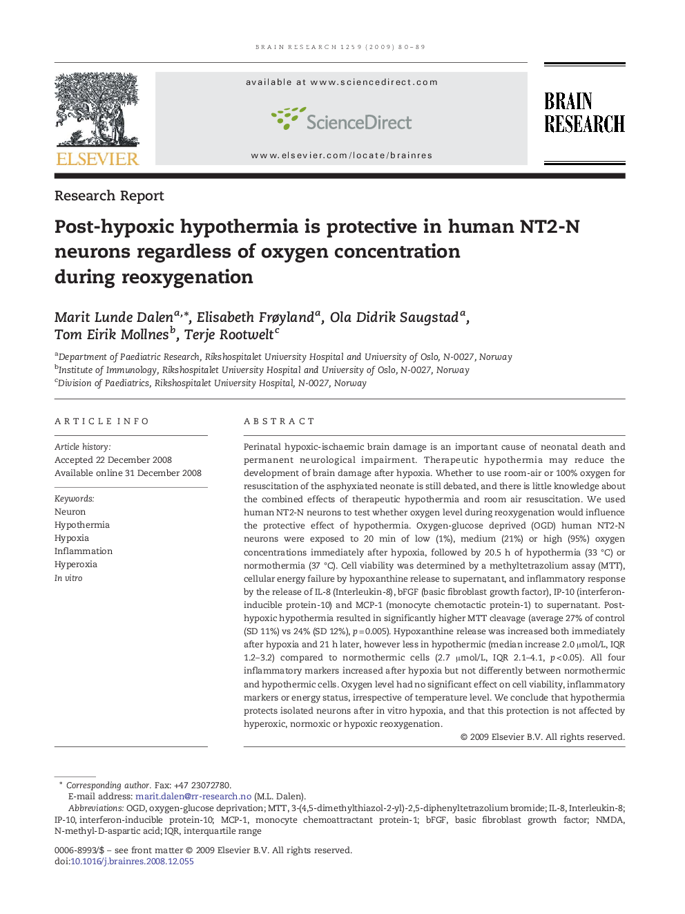 Post-hypoxic hypothermia is protective in human NT2-N neurons regardless of oxygen concentration during reoxygenation