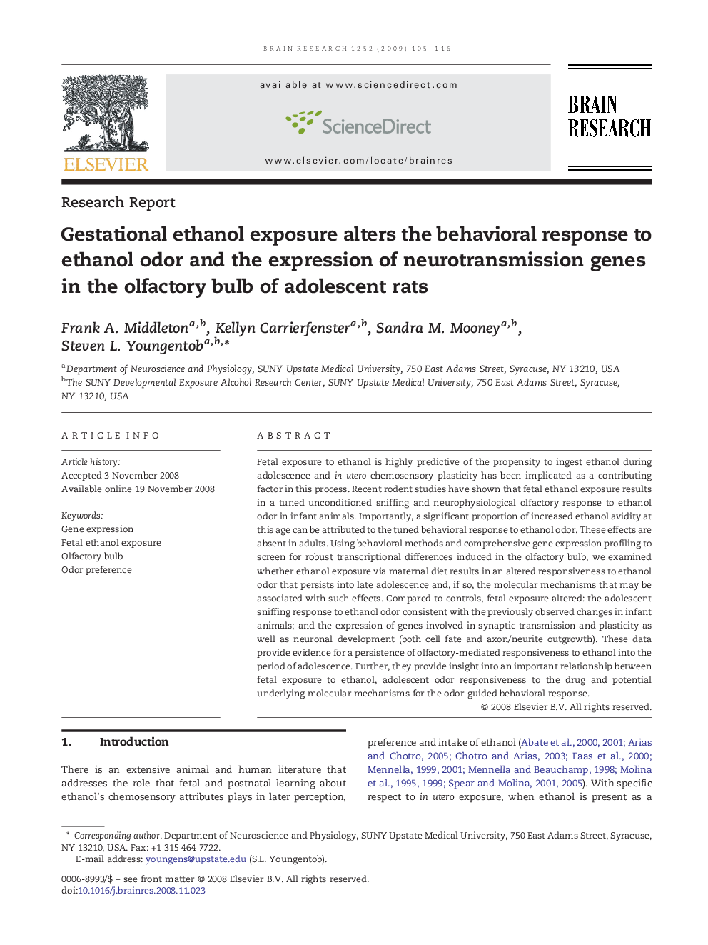 Gestational ethanol exposure alters the behavioral response to ethanol odor and the expression of neurotransmission genes in the olfactory bulb of adolescent rats