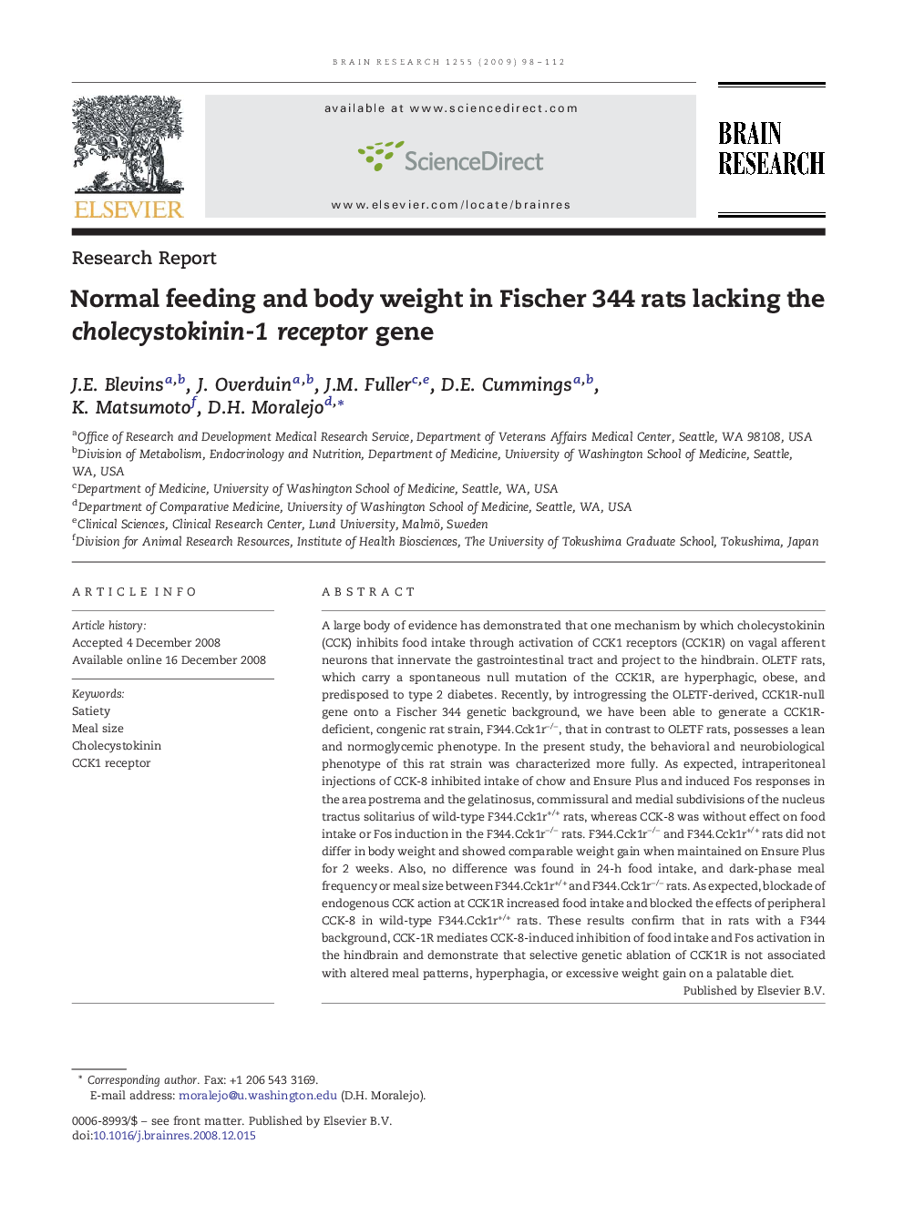 Normal feeding and body weight in Fischer 344 rats lacking the cholecystokinin-1 receptor gene