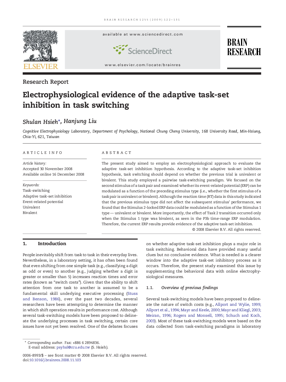 Electrophysiological evidence of the adaptive task-set inhibition in task switching