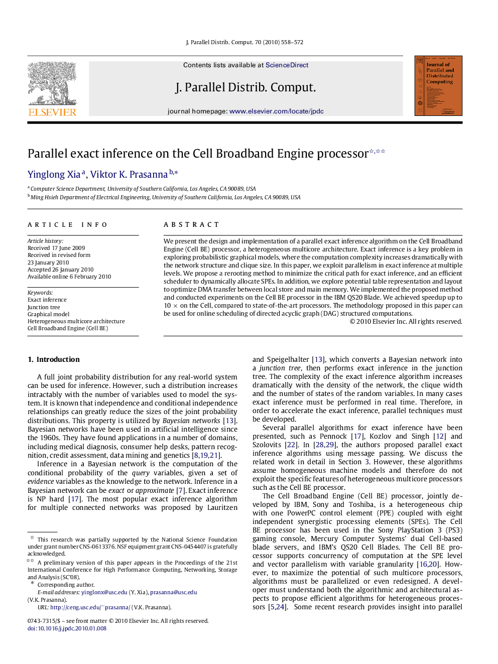 Parallel exact inference on the Cell Broadband Engine processor 