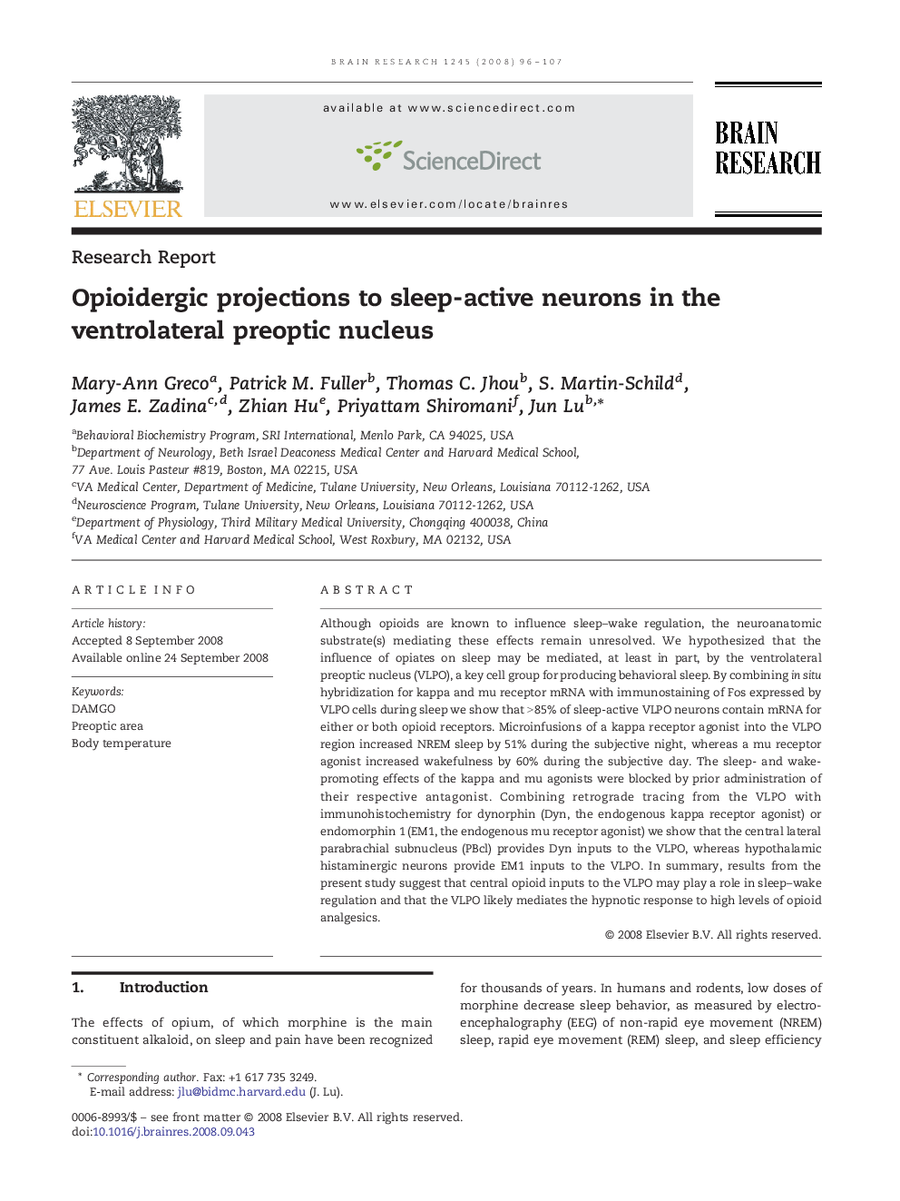 Opioidergic projections to sleep-active neurons in the ventrolateral preoptic nucleus