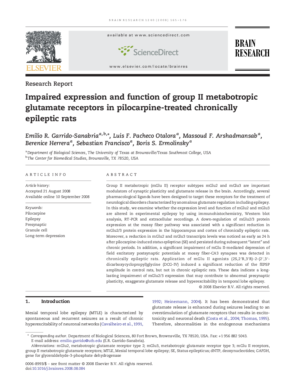 Impaired expression and function of group II metabotropic glutamate receptors in pilocarpine-treated chronically epileptic rats