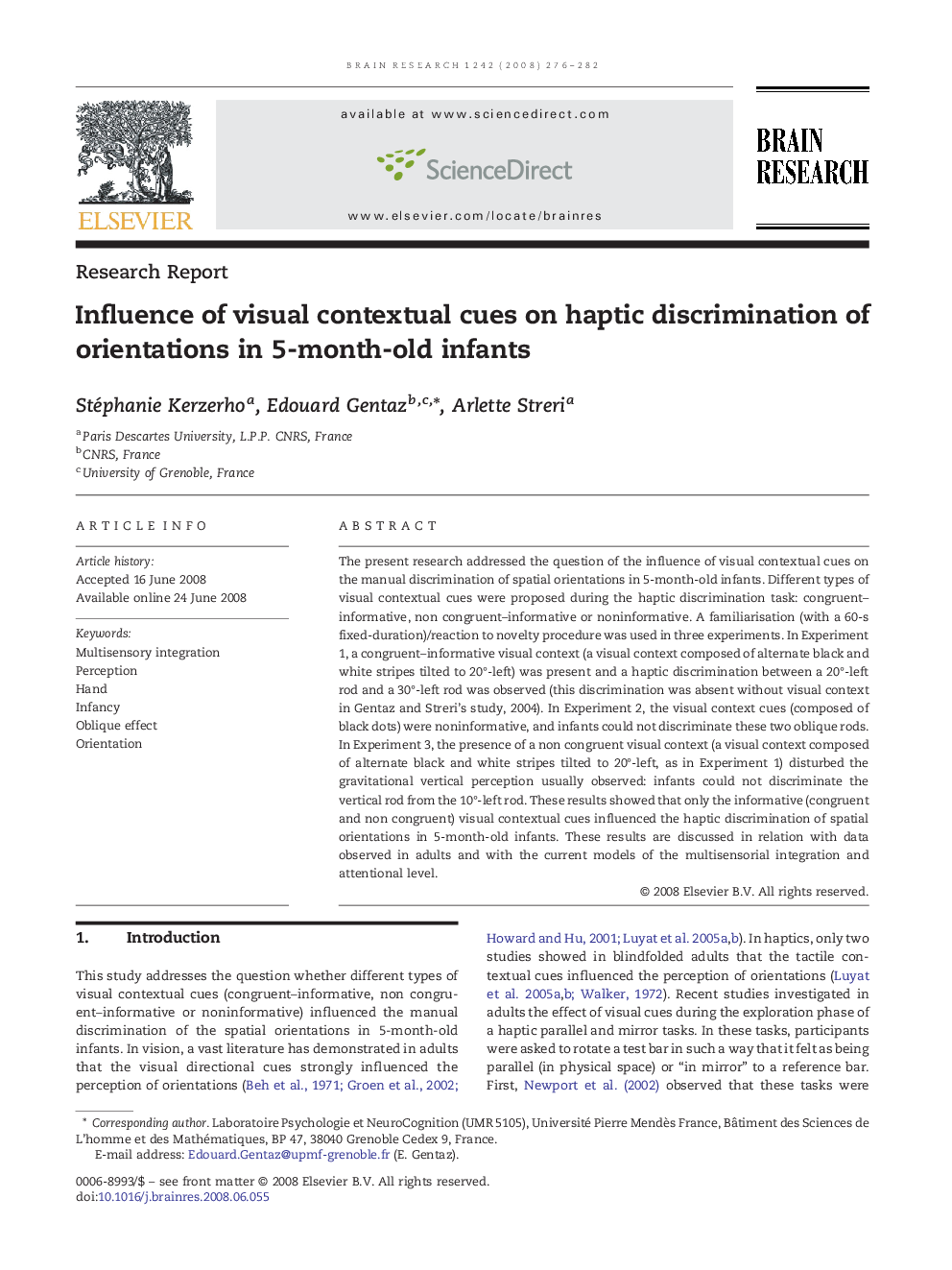 Influence of visual contextual cues on haptic discrimination of orientations in 5-month-old infants