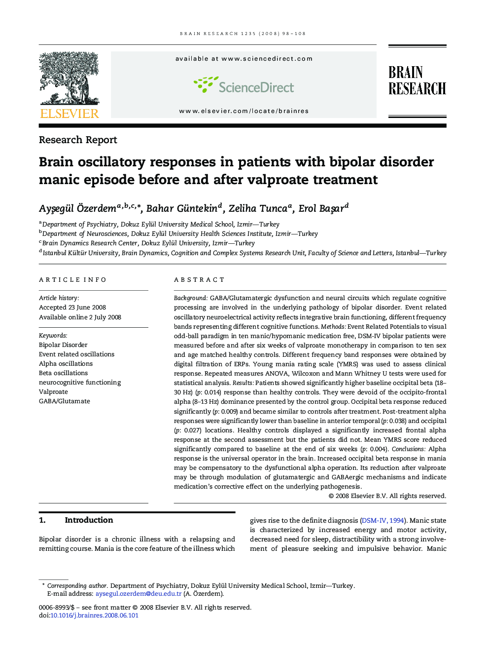 Brain oscillatory responses in patients with bipolar disorder manic episode before and after valproate treatment