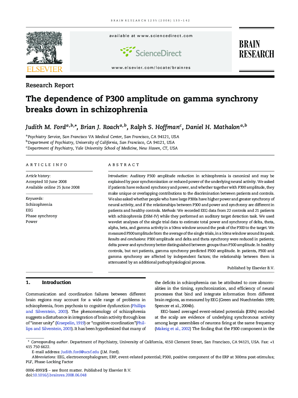 The dependence of P300 amplitude on gamma synchrony breaks down in schizophrenia