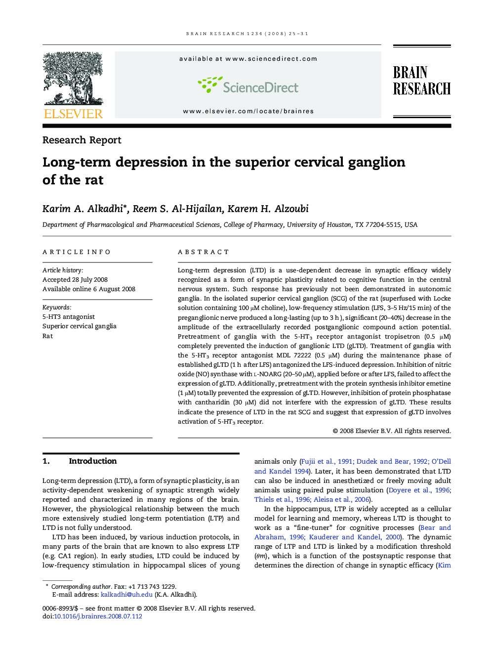 Long-term depression in the superior cervical ganglion of the rat