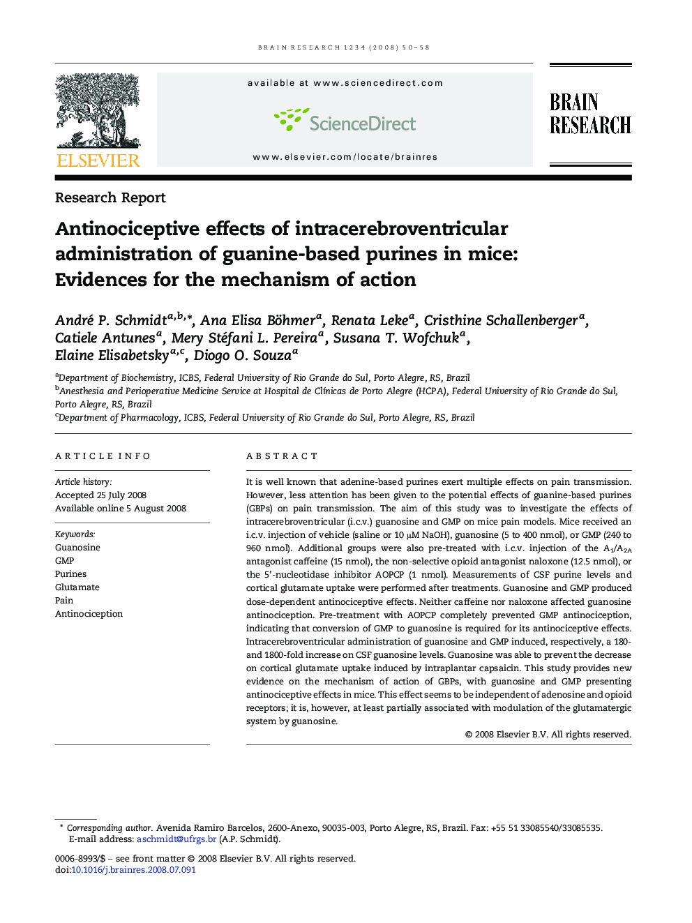 Antinociceptive effects of intracerebroventricular administration of guanine-based purines in mice: Evidences for the mechanism of action