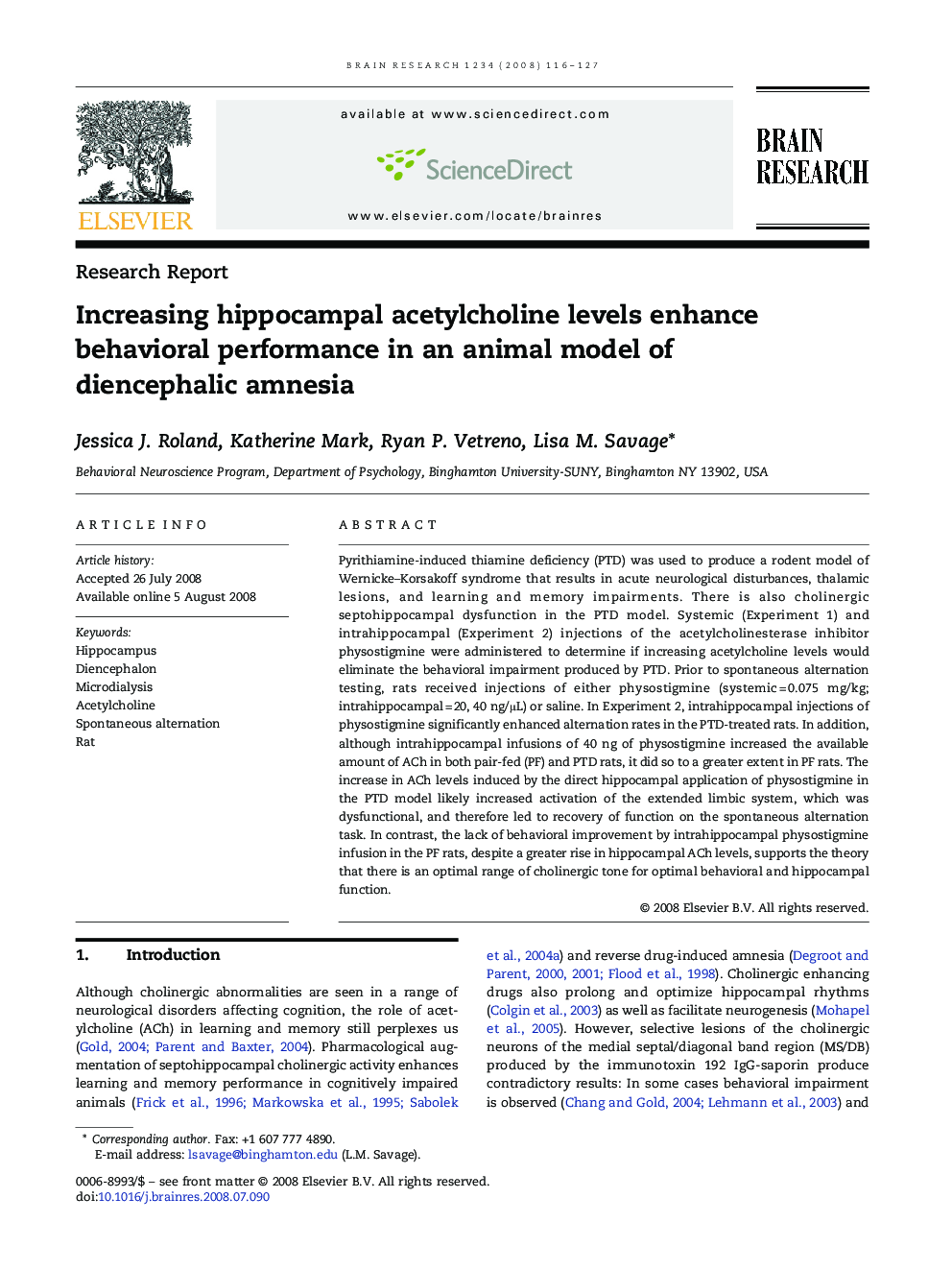 Increasing hippocampal acetylcholine levels enhance behavioral performance in an animal model of diencephalic amnesia